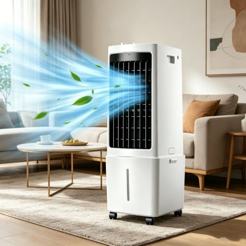 Portable Air Conditioner, 12L, 3 IN 1 Evaporative Air Cooler Fan with Remote & LED Display, 3 Speeds, 4 Modes, Tank, 2Ice Packs, 7.5H Timer for Home Bedroom Office