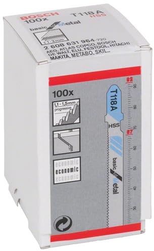 Bosch Professional 100x Hojas de sierra de calar T 118 A Basic for Metal (para Láminas de acero, accesorios Sierra de calar)