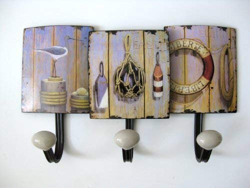 Unbekannt Nostalgie Blech Hakenleiste 34cm maritim mit 3 Haken für Garderobe oder Handtücher