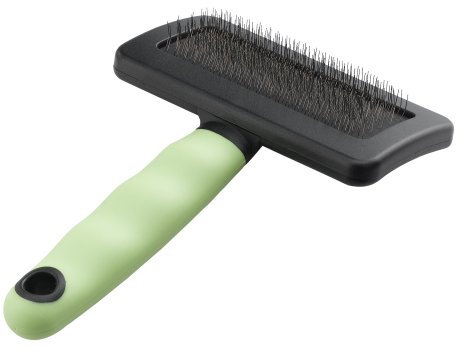 Ferplast Cepillo Carda para Gatos - Pelo Medio y Largo - Cerdas Inclinadas y Puntas Redondeadas, Acero Inoxidable - Mango Ergonómico Suave - Peine Extra Incluido - Tamaño L, Verde