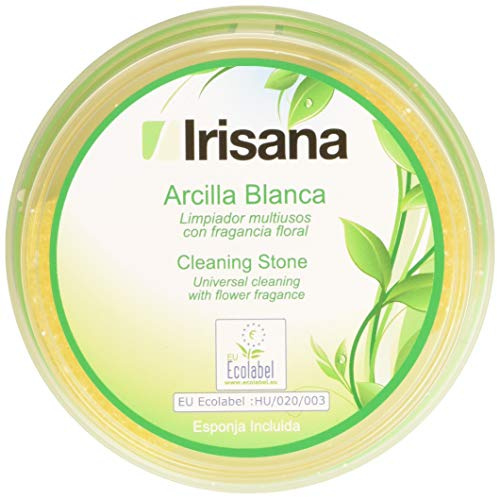 Irisana - Argilla Bianca - 400 g - con 1 Spugna - Pulisce, Lucida, Sgrassa e Rimuovi Calcare - Gomma Magica per Tutti i Tipi di Superfici