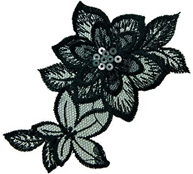 Applikationen - Fashion and Home - aufbügelbar Blütenranke ca. 5,0x10,0 cm schwarz/silber