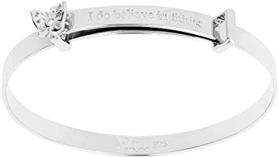 D for Diamond Children's Engravable 925 Sterling Silver Diamond Fairies & Butterfly Christening Bangle