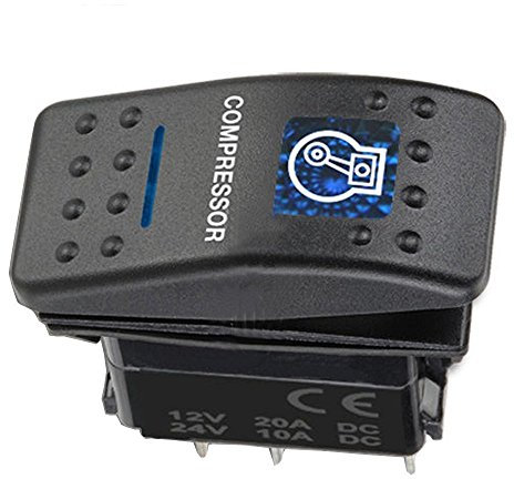 Mintice Coche 12V 20A Led Azul Interruptor de Palanca Basculante Luz Impermeable Interruptor de Botón Pulsador Conmutador Coche 5 Pines Compressor