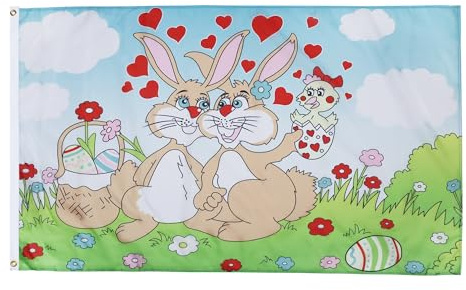 AZ FLAG Flagge Osterhase 150x90 cm Polyester 100D 2 Ösen | Für innen und außen Alles liebe zum Ostern dekorative Flagge doppelte Nähte und verstärkte Kanten mit Metallösen