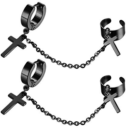 Flongo Damen Kreuz Ohrringe Creolen Herren Ohrstecker Ohrhänger Ohrklemme Ohrkette Silber Schwarz Gold Golden Jahrgang Hip-Hop für Männer Frauen