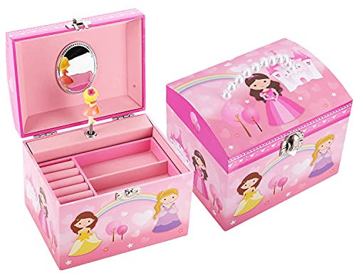 TAOPU Musikalische Schmuckkästchen mit Perlengriff und drehender Prinzessinnen Spieluhr für Mädchen