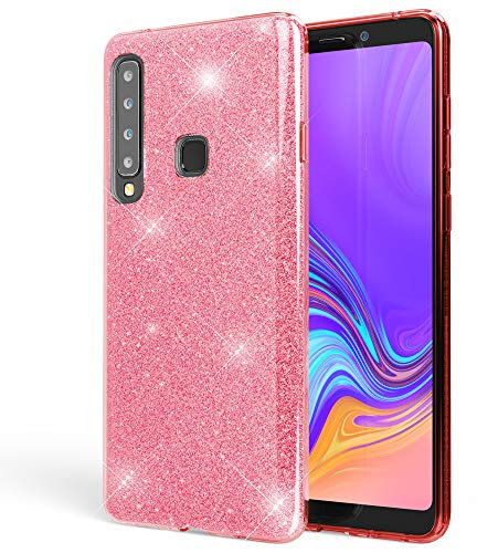 NALIA Hülle kompatibel mit Samsung Galaxy A9 2018, Glitzer Handyhülle Ultra-Slim Silikon-Case Back-Cover Schutzhülle, Glitter Sparkle Handy-Tasche Bumper Dünnes Bling Strass Etui, Farbe:Pink