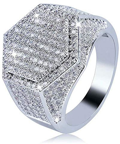 Jacklin- F Hip Hop Ringe Bling Crystal Hexagon Form Ring Rapper Fingerring Iced Out CZ Gold/Silber vergoldet Schmuck für Männer/Frauen