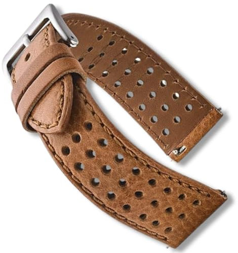 ALPINE Soft and Smooth Genuine Perforated Leather Watch Strap - Tan - 18mm