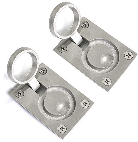 Gasea 2 Packs Flush Ring Pull Handle Hatch Locker Cabinet Hidden Handle with 8pcs Mount Screws, 62x44mm