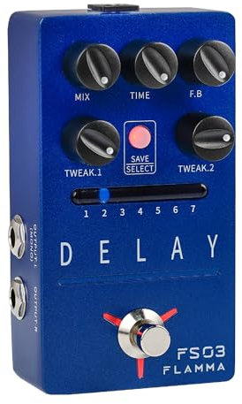 FLAMMA FS03 - Pedale per effetti di ritardo per chitarra elettrica, con Looper, suono digitale, 6 effetti di ritardo, memorizzabile, preset, tocco, tempo trail on, True Bypass, per pedaliere