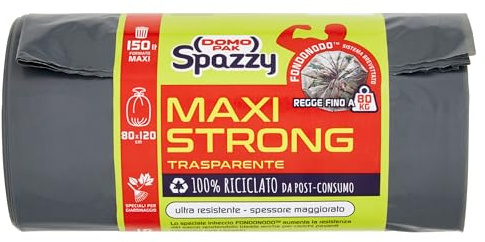 Domopak Spazzy Müllbeutel, transparent, 80 x 120 cm, 150 l, 10 Stück