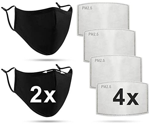 Luftty Behelfs Mundschutz, Mund und Nasenschutz mit Filter | Community Maske schwarz und versch. Farben | Gesichtsmaske waschbar mit verstellbaren Ohrschlaufen | Innen Baumwolle, außen Polyester