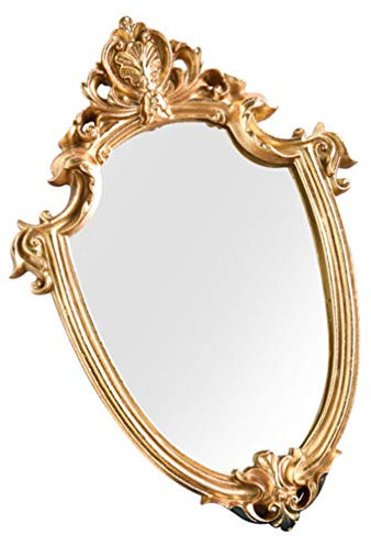 BESPORTBLE Vintage Dekorative Wandspiegel Gold Schild Form Hängende Spiegel für Schlafzimmer Wohnzimmer Kommode Wohnkultur 30X43cm