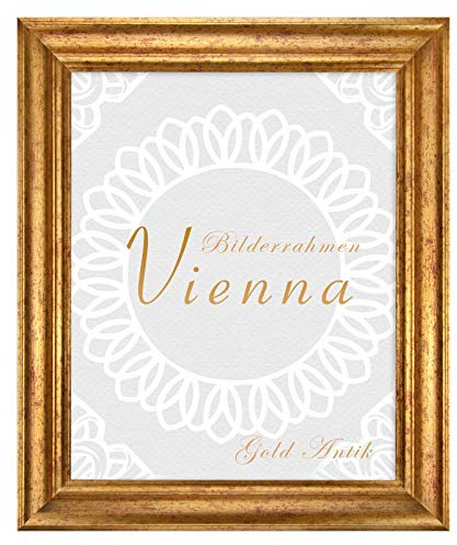 BIRAPA Bilderrahmen gold Vienna Rahmen 25x35 cm - Bilderrahmen vintage in Gold Antik, Bilderrahmen Holz mit Zierleiste innen und außen, Fotorahmen, Holzrahmen