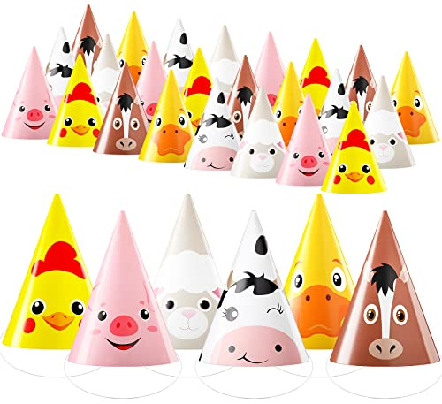 Zhanmai 30 Pcs Animal Themed Costume Headwear for Farm Kids Birthday Party Favor, DIY Photo Props Toddlers Baby Holiday Games Party Decoration, Horse, Chicken, Duck, Sheep, Cow, Pig