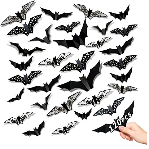 Leesgel Halloween Deko, 120 Stück 3D Schwarze Fledermäuse Home Room Decor Wand Fenster Aufkleber für Halloween Party Deko, Fledermaus Deko Halloween Dekoration Gothic Deko Horror deko Dekoartikel