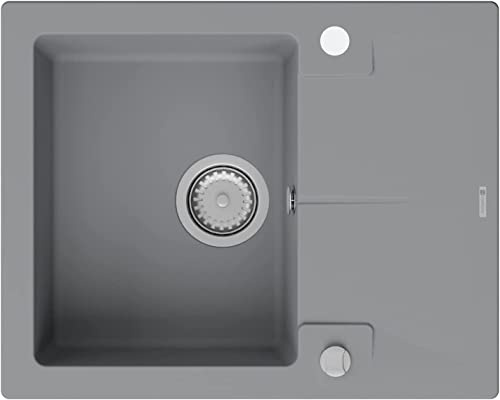 GRANMASTER Caro Spülbecken Küche - mit 1 Becken - Granitspüle mit Siphon Waschbecken Küche - Einbauspüle Arbeitsplatte Küchenspüle 59,5x47,5x17,2 cm Spüle Titan mit Abtropffläche