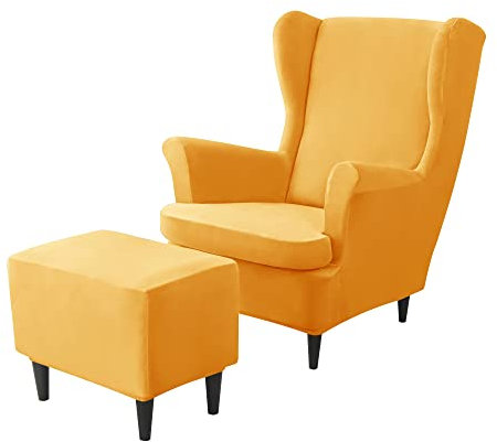 NOPEXTO Ohrensessel Überzug Mit Ottomane Schonbezug, Sessel-Überwürfe Ohrensessel Schonbezüge Bezug Sesselhusse Stretch Tiger Stuhlbezug (Gold)