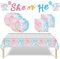 Elephant Baby Shower Gender Reveal Tableware for Girls, Boys - 38Pc She/He Gender Reveal Theme Decorations - Table Cloth, Plates, Napkins, Banner, Dinnerware Party Supplies