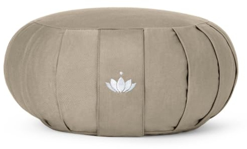 Lotuscrafts Zafu Meditationskissen Yogakissen Zen - Sitzhöhe 15cm - Yoga Zafukissen mit Dinkelfüllung - Waschbarer Bezug aus Bio-Baumwolle - GOTS Zertifiziert - Mit Bestickung