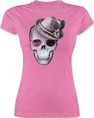 Shirt Damen - Kompatibel Oktoberfest - Totenkopf mit Filzhut - L - Rosa - trachtenshirts trachtenshirt bayrische Skull Funshirts für Frauen trachtentshirt Trachten t Shirts bayrisch bayernhut