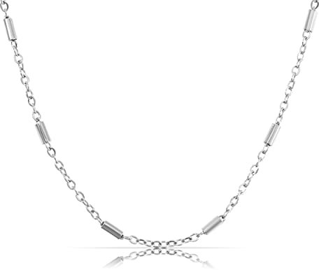 Made by Nami Minimalistische Halsketten Damen • Dezente Edelstahl Halskette mit starkem Karabiner-Verschluss • Choker-Kette Frauen & Mädchen • Filigrane Gliederkette • Geschenk für Sie (Pipes Silber)