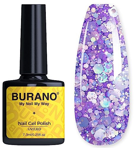 BURANO Glitter UV-Nagellack Mit Holografischem Effekt - Shimmer Nagelgel, Einweichen Erforderlich, Kein Chip Polish (LP21)