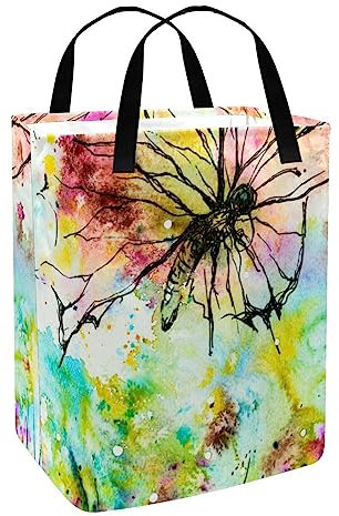 Cesto para la ropa con asa,cesto para la ropa grande,mariposa abstracta de tinta acuarela Imprimir Cestos de Ropa para Lavandería