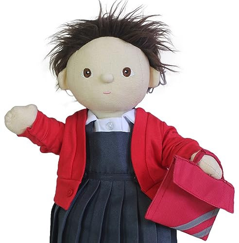 Red Winter School Uniform For Dinkum Doll from Frilly Lily [DOLL NOT INCLUDED] Pinafore Blouse Red Cardy Bookbag
