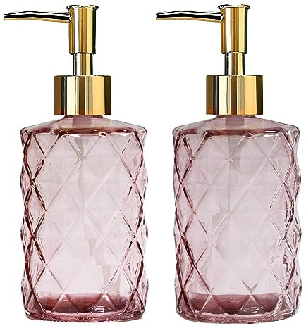 Seifenspender aus Glas mit goldener Kunststoffpumpe, 340 ml, nachfüllbarer Flüssigseifenspender, 2 Stück Kristall-Lotion-Flasche für moderne Heimdekoration, Badezimmer, Küche, Arbeitsplatte, Hotel