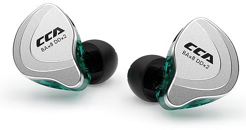 CCA C10 Wired Headphone, 4BA+1DD Hybrid HiFi in Ear Earbuds Monitor, Sports Stereo Noise Cancelling IEM Headphone with Detachable Cable for Singers (with Microphone, Cyan)……