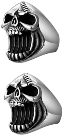 ABOOFAN Jahrgang 2 Stück Totenkopf-Korkenzieher-Ring Halloween-Öffner-Ring Bierdeckel-Entferner Punk-Ringe Für Männer Skelett-Flaschenöffner Schwarzer Ring Für Herren Damen-Werkzeuge