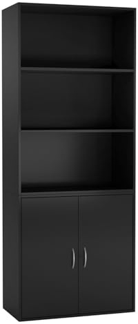 URBNLIVING Breites Bücherregal mit 3 Ebenen, tiefes Bücherregal, Aufbewahrungsschrank, Esszimmer, Wohnzimmer, Display (schwarz)