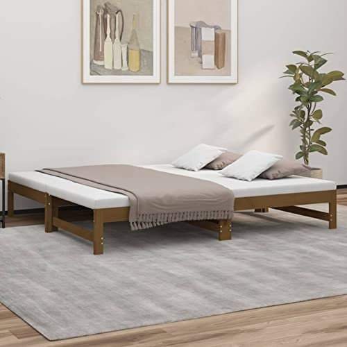 BaraSh Tagesbett Ausziehbar Honigbraun 2X(90x190) cm Massivholz Kiefer Sofabett Couch Ausziehbar
