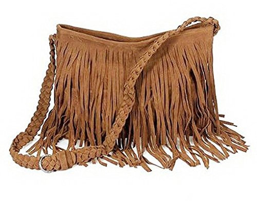 Sac à bandoulière tendance avec pompons pour femme - Sac à bandoulière à franges - Sac à main à pompons, marron, Taille unique
