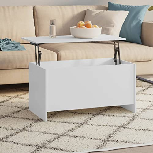 FENLAX Lift Top Couchtisch aus Holzwerkstoff 102x55,5x52,5 cm Weiß Couchtisch Höhenverstellbar Sofatisch Höhenverstellbar Wohnzimmer Tisch Center Table Coffetable Stubentisch Beistelltisch