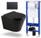 HOROW Vorwandelement WC Set Toiletten Komplettset, Wand WC SET WC sitz mit Absenkautomatik+Unterputz Spülkasten+Keramik Schwarze Schüssel +Drückerplatte Schwarz (Betätigungsplatte B)