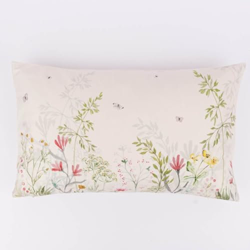 Clayre & Eef Kissenbezug 30x50 cm Beige Grün Polyester Blumen Dekokissenbezug