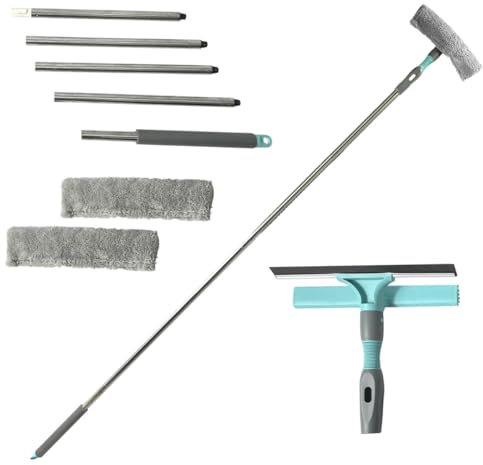 ELEGANTA Window Squeegee Cleaner - 3 in 1 Telescopic Squeegee with Extension Pole (190 cm / 74.8 in / 6.2 ft) - Window Cleaning Equipment Kit for Indoor/Outdoor High Window