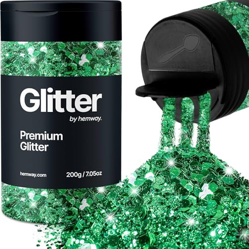 Hemway Premium Glitter Shaker - Emerald Green | 205g Multi Size Metallic Flake Sequins for Resin & Epoxy Crafts | Craft Supplies for Tumblers, Festival, Hair, Face, Body, Eye & Nail Art