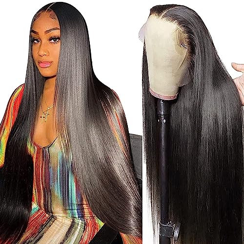Echthaar PerüCke 13x6 Lace Front Wig Human Hair Straight PerüCken Echthaar Damen 100% Brasilianer Human Hair Wigs For Black Women In Schwarzer Farbe 28 Zoll (70 cm)