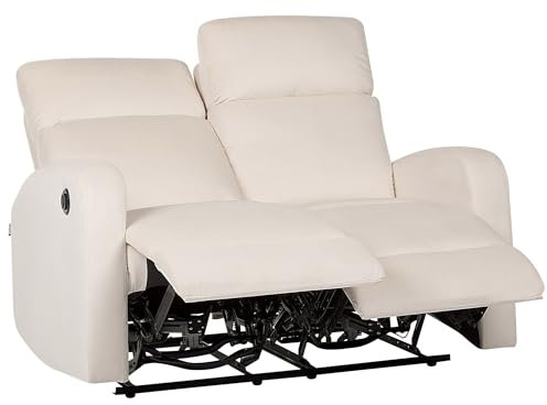 Beliani Elektrisch verstellbares 2-Sitzer Sofa Samt weiß Creme mit Relaxfunktion Verdal