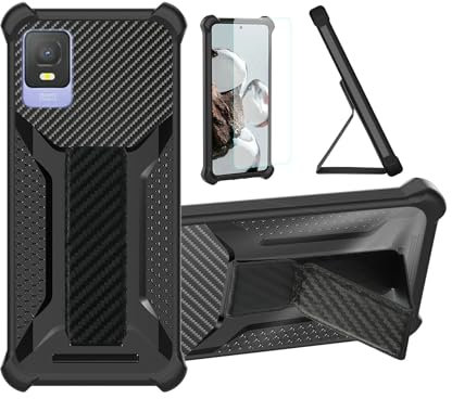 bojioderf Custodia per TCL 403 Cover Custodia Case Ibrida [con Protezione dello Schermo in Vetro temperato] [Supporto Magnetico Pieghevole] [Resistente alle Impronte digitali Smerigliato] Nero