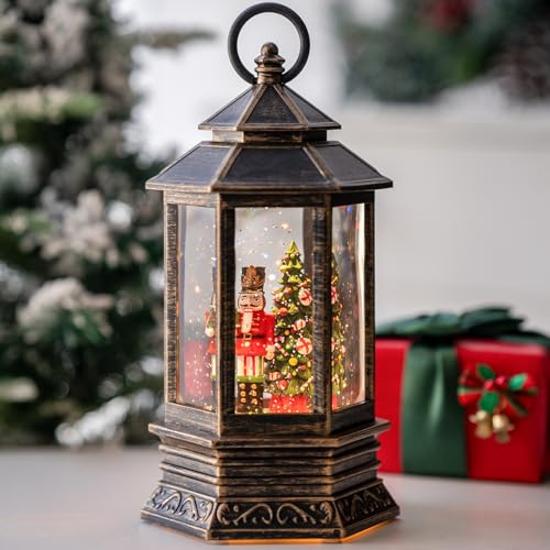 MXwcy Klassische Schneekugel (25,4 cm, Hexagon - Nussknacker, Schwarzer Pinsel, Gold)
