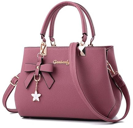 haipky Women's PU Leather Handbags, New Top Handle Shoulder & Messenger Bag with Exquisite Metal Pendant, Fashion Tote for Casual & Work, Ideal Mother's Day Gift, Pink