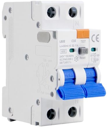 Interrupteur Différentiel 16A 30mA 1P+N, Disjoncteur Différentiel Type AC, RCBO 6KA Disjoncteur Différentiel, Protection Contre les Surcharges et les Courts Circuits