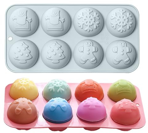 Runde Silikonformen für Weihnachtsschokolade, Weihnachtsbaum, Schneeflocke, Schneemann, halbe Kugel, Silikonformen für heiße Schokoladenbombe, Süßigkeiten, Mini-Seife, Kuchen, Gelee, Pudding und Gelee