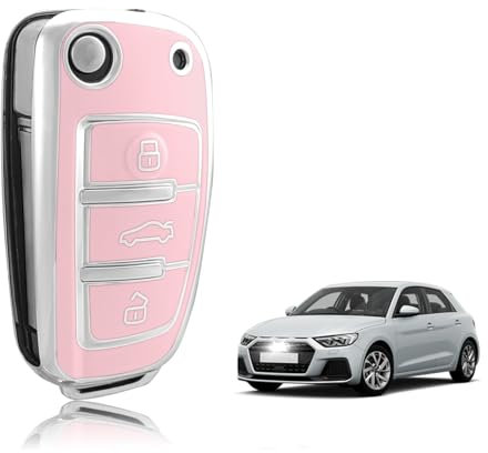 TOOMUME Coque Clé TPU, Etui Clé Étui Clé Adapté pour Audi A1 A3 A4 A5 A6 A8 Q2 Q3 Q5 Q7 R8 RS3 RS4 RS6 S3 S4 S6 C5 C6 B6 B7 TT TTS Seat Exeo 3R, Couvre Clef Cache Cle Voiture Telécommande - Flip Key